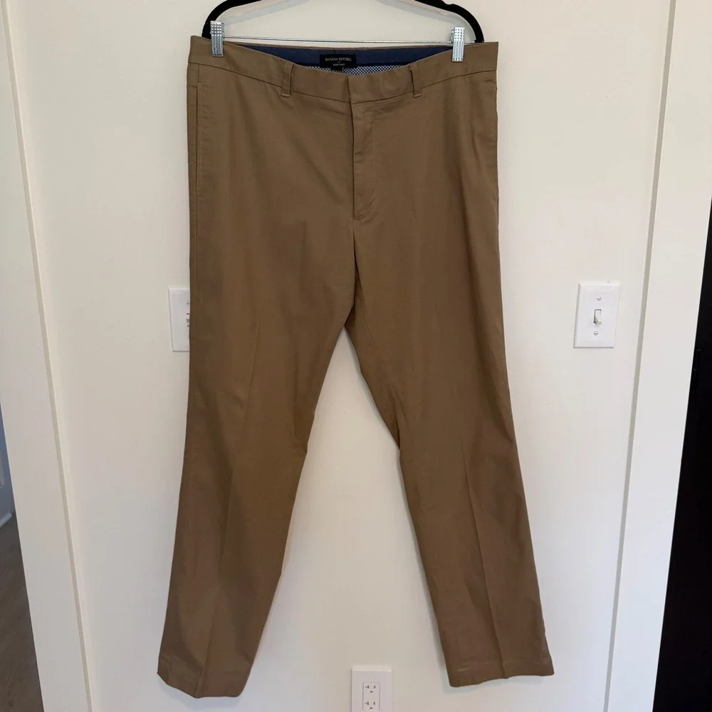 Banana Republic Aiden Pant Mens 36x34 Slim Fit Chino Trousers Khaki‎ Brown Brown